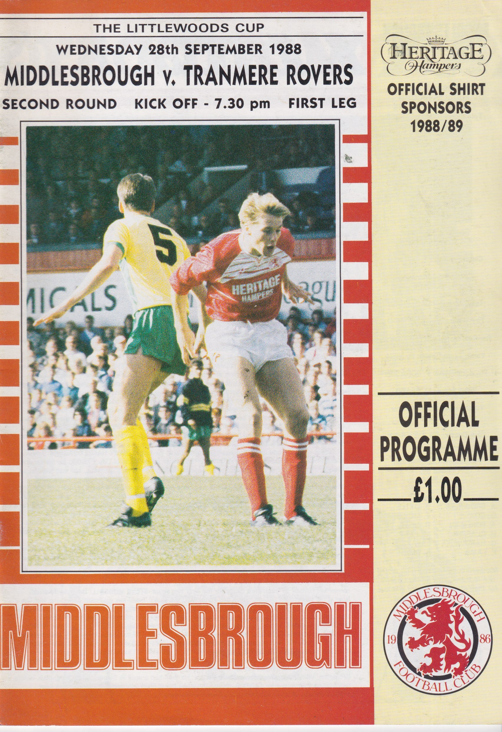 Middlesbrough v Tranmere Rovers match programme